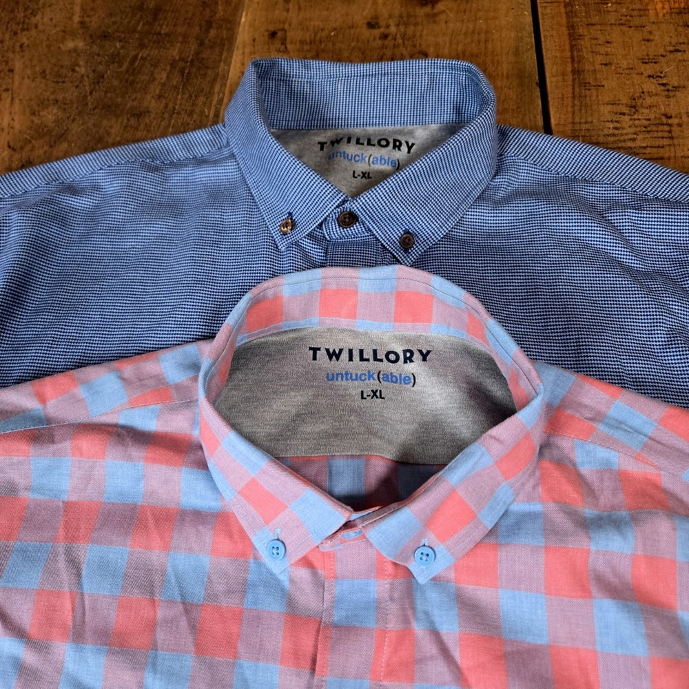 Lot of 2 Twillory Untuckable Performance Shirts L-XL Button Down